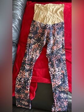 Motherhood Navy Leggings with Pink and Cream Floral Print
